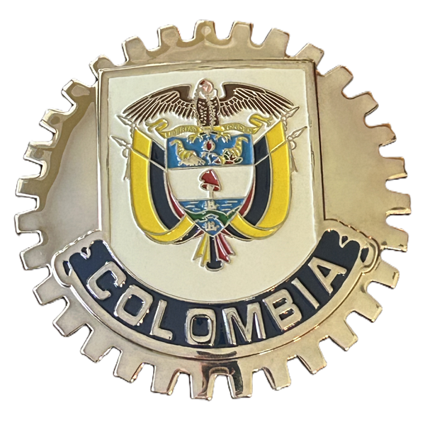 COLOMBIAN COAT OF ARMS CAR GRILLE BADGE - COLOMBIA CREST AUTOMOBILE BADGE