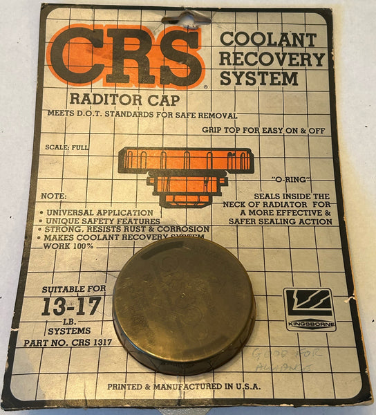 RADIATOR COOLANT RECOVERY CAP 13-17 LBS KINGSBORNE NOS CRS1317