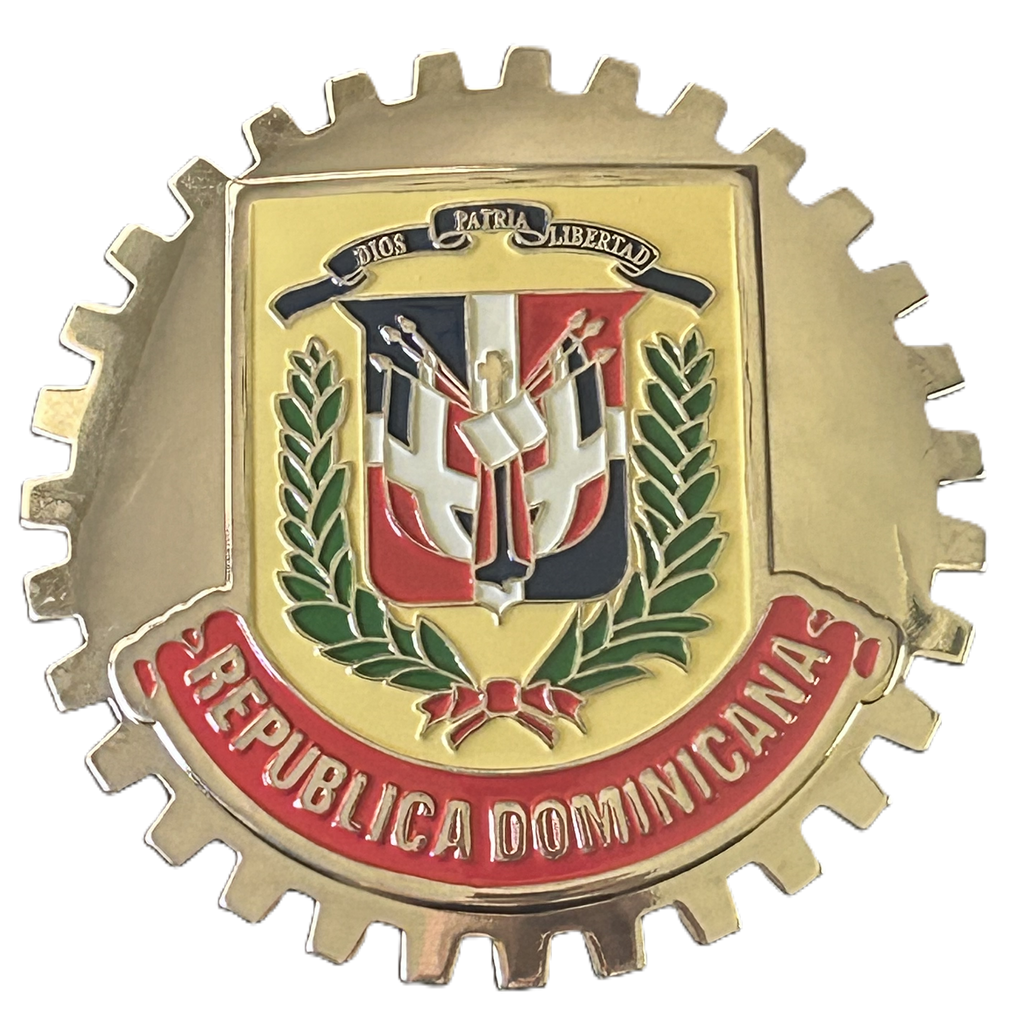 DOMINICAN REPUBLIC COAT OF ARMS CREST AUTOMOBILE GRILLE BADGE EMBLEM