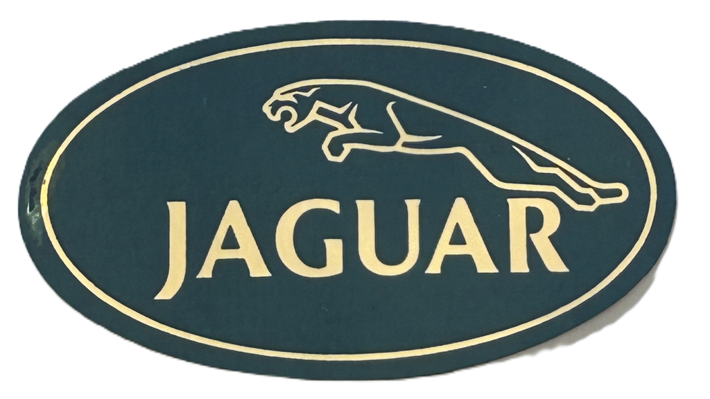NOS JAGUAR OVAL DECAL 4 " X 2 1/4" GREEN AND GOLD