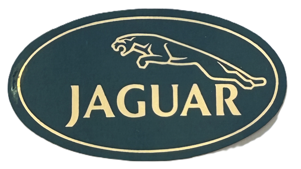 NOS JAGUAR OVAL DECAL 4 " X 2 1/4" GREEN AND GOLD