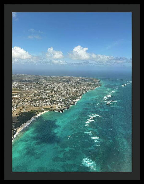 Aerial View of Caribbean Island Ocean - Framed Print