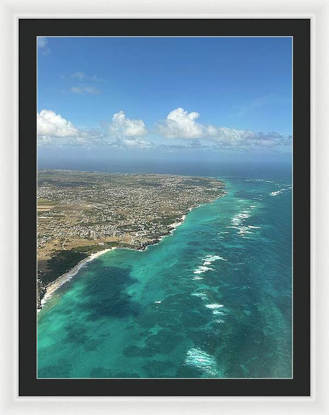 Aerial View of Caribbean Island Ocean - Framed Print