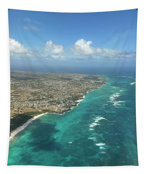 Aerial View of Caribbean Island Ocean - Tapestry