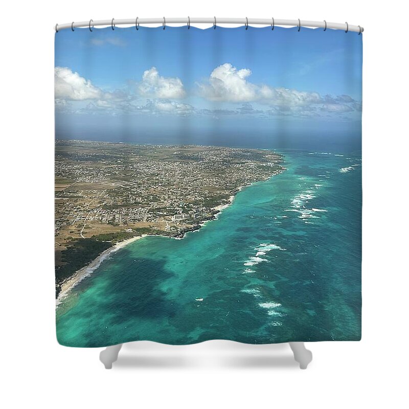Aerial View of Caribbean Island Ocean - Shower Curtain