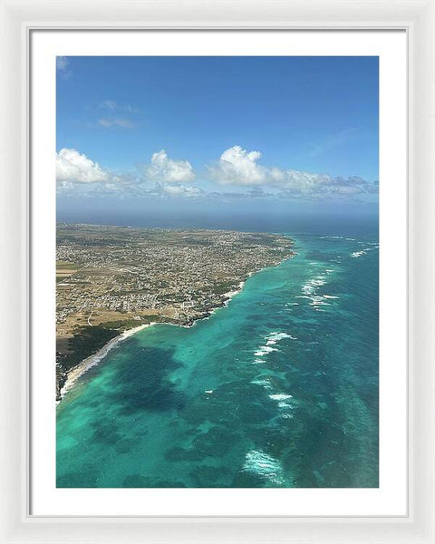 Aerial View of Caribbean Island Ocean - Framed Print