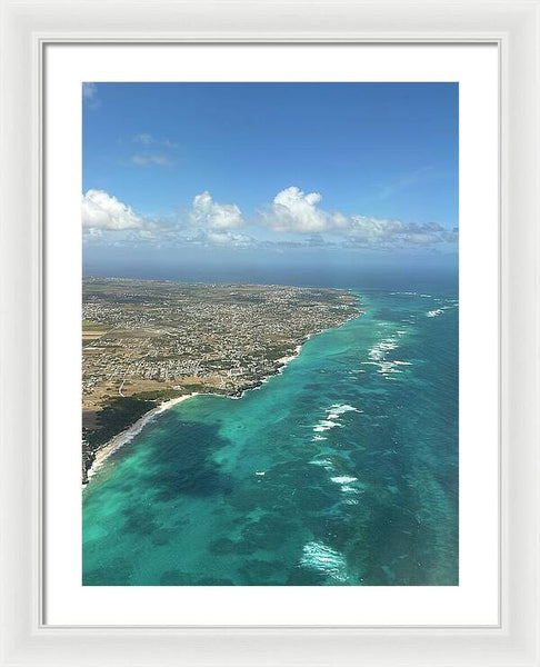 Aerial View of Caribbean Island Ocean - Framed Print