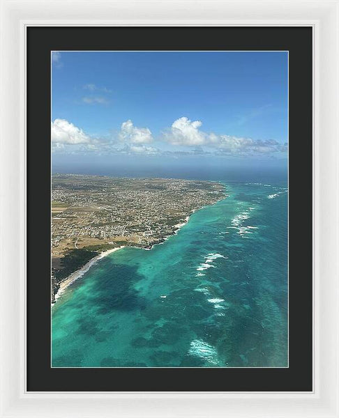 Aerial View of Caribbean Island Ocean - Framed Print