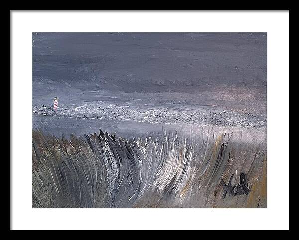 Coastal Lighthouse at Dusk during the Winter - Framed Print