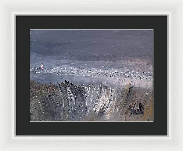 Coastal Lighthouse at Dusk during the Winter - Framed Print