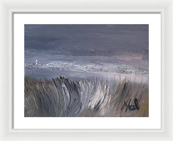 Coastal Lighthouse at Dusk during the Winter - Framed Print