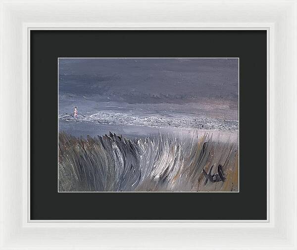 Coastal Lighthouse at Dusk during the Winter - Framed Print