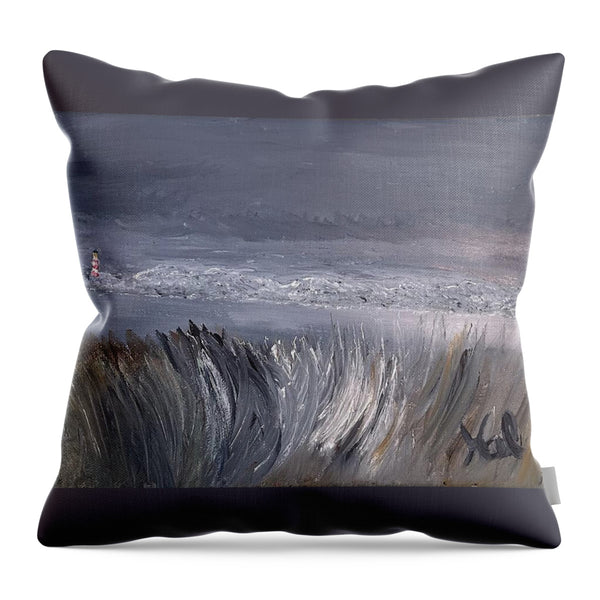 Coastal Lighthouse at Dusk during the Winter - Throw Pillow