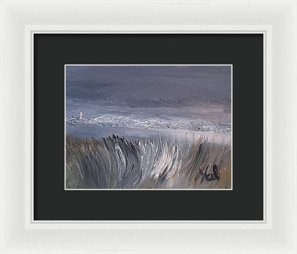 Coastal Lighthouse at Dusk during the Winter - Framed Print