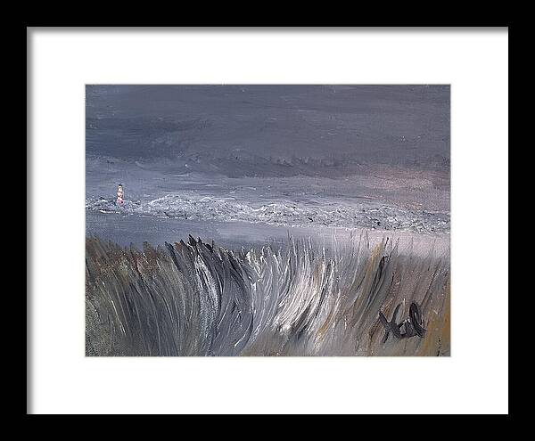 Coastal Lighthouse at Dusk during the Winter - Framed Print