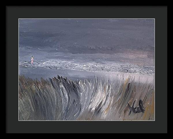 Coastal Lighthouse at Dusk during the Winter - Framed Print