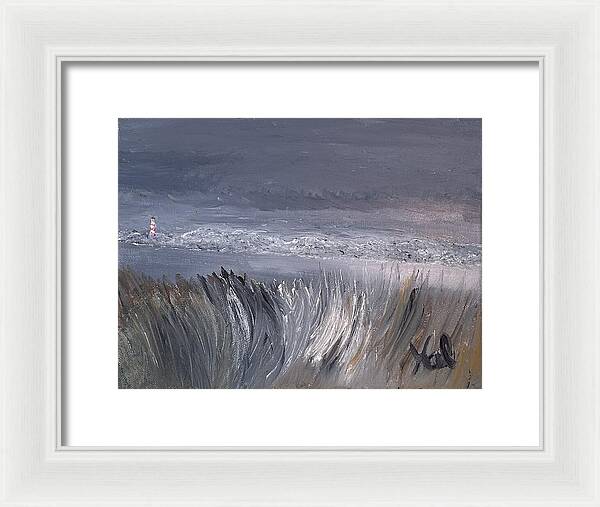 Coastal Lighthouse at Dusk during the Winter - Framed Print