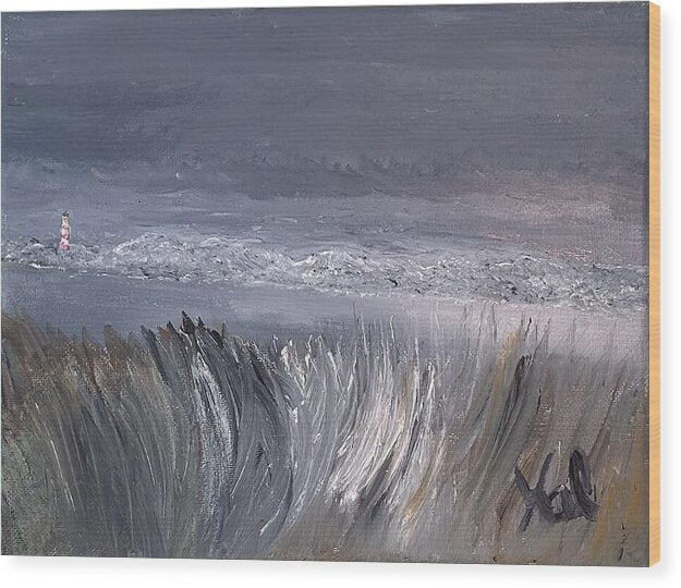 Coastal Lighthouse at Dusk during the Winter - Wood Print