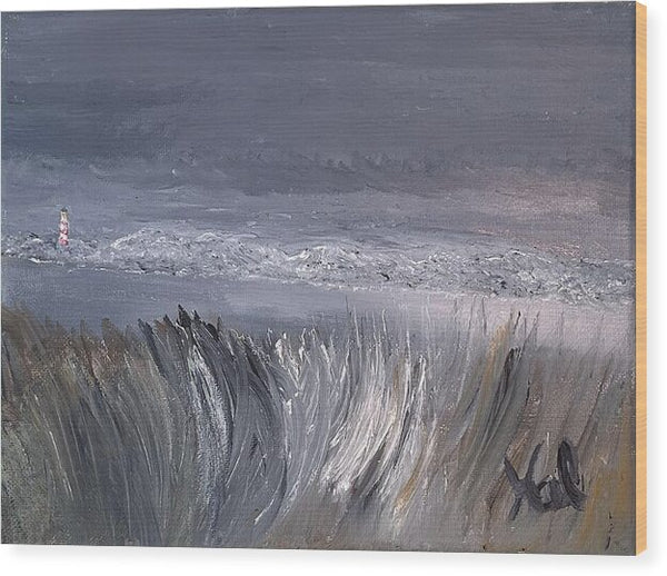 Coastal Lighthouse at Dusk during the Winter - Wood Print