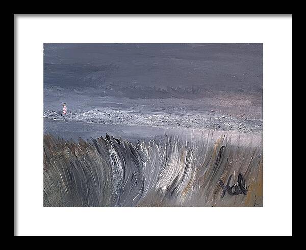 Coastal Lighthouse at Dusk during the Winter - Framed Print