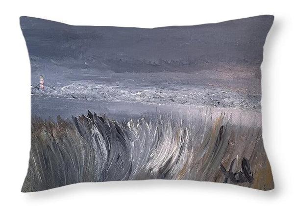 Coastal Lighthouse at Dusk during the Winter - Throw Pillow