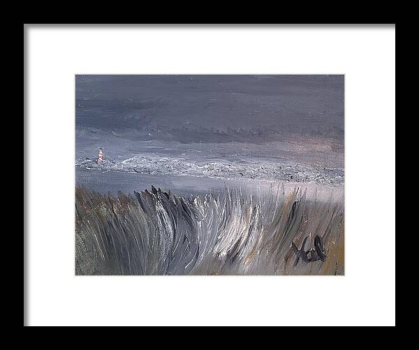 Coastal Lighthouse at Dusk during the Winter - Framed Print