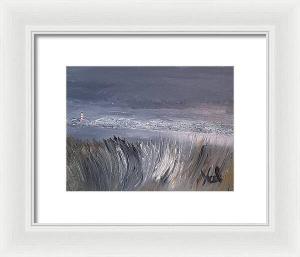 Coastal Lighthouse at Dusk during the Winter - Framed Print