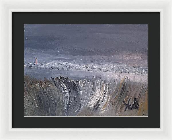 Coastal Lighthouse at Dusk during the Winter - Framed Print