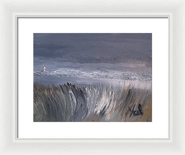 Coastal Lighthouse at Dusk during the Winter - Framed Print