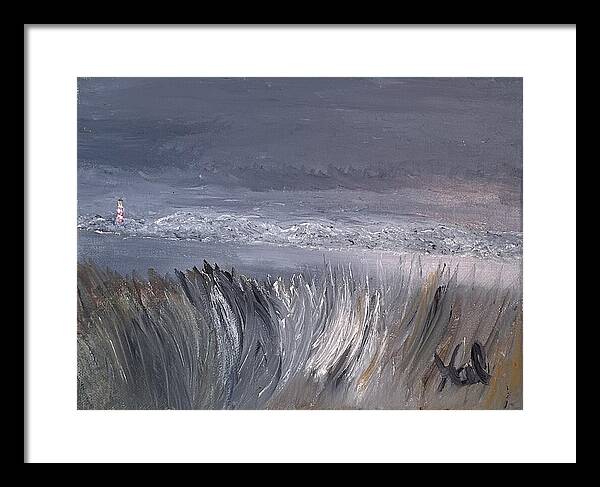 Coastal Lighthouse at Dusk during the Winter - Framed Print