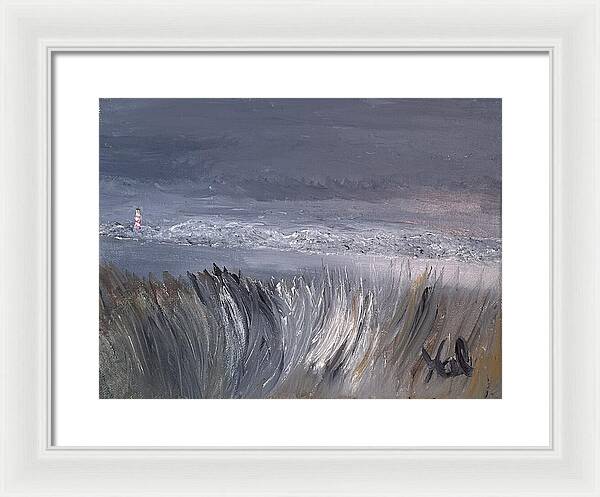 Coastal Lighthouse at Dusk during the Winter - Framed Print