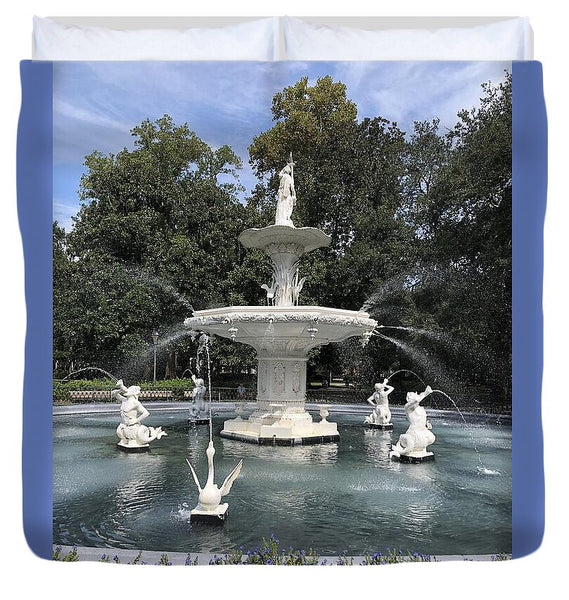 Forsythe Park Fountain Savannah Georgia - Duvet Cover