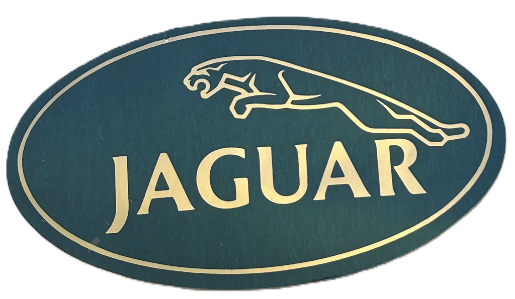 NOS JAGUAR OVAL DECAL 6.5 " X 3 3/4" GREEN AND GOLD