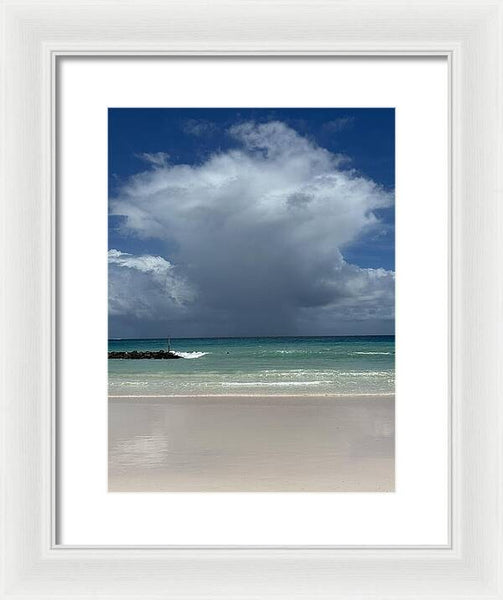 Storm Clouds Over Tranquil Beach - Framed Print