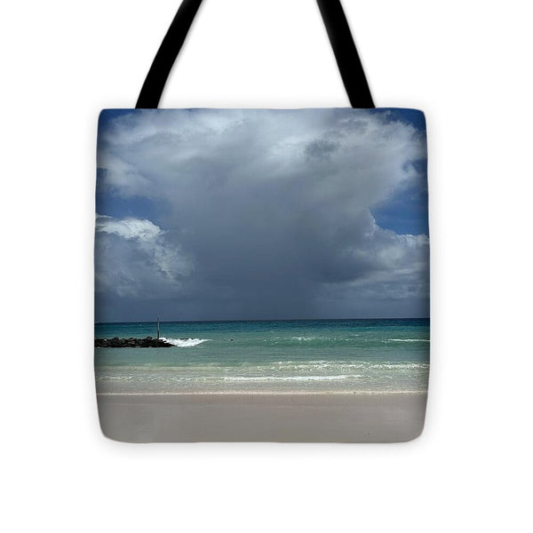 Storm Clouds Over Tranquil Beach - Tote Bag