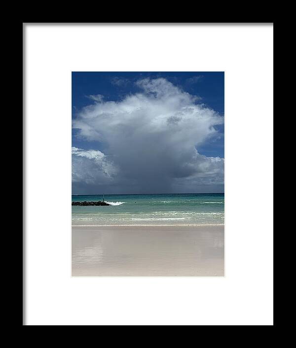 Storm Clouds Over Tranquil Beach - Framed Print