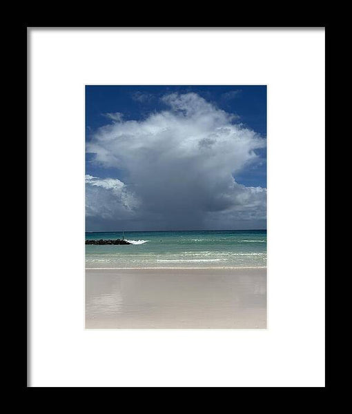 Storm Clouds Over Tranquil Beach - Framed Print