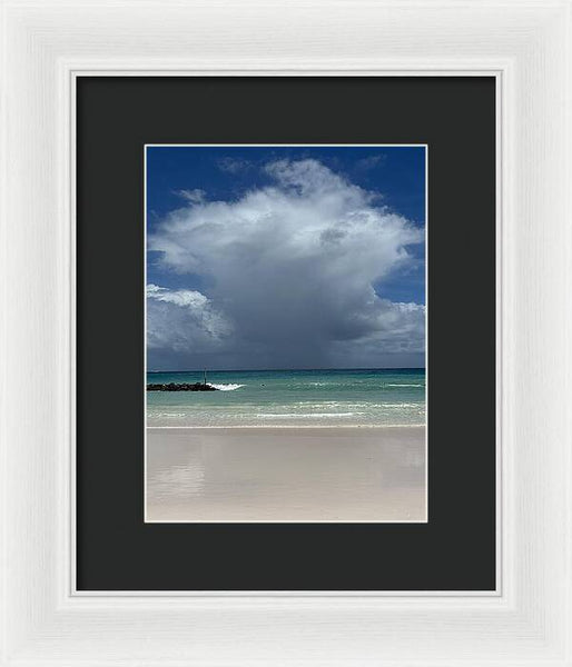 Storm Clouds Over Tranquil Beach - Framed Print