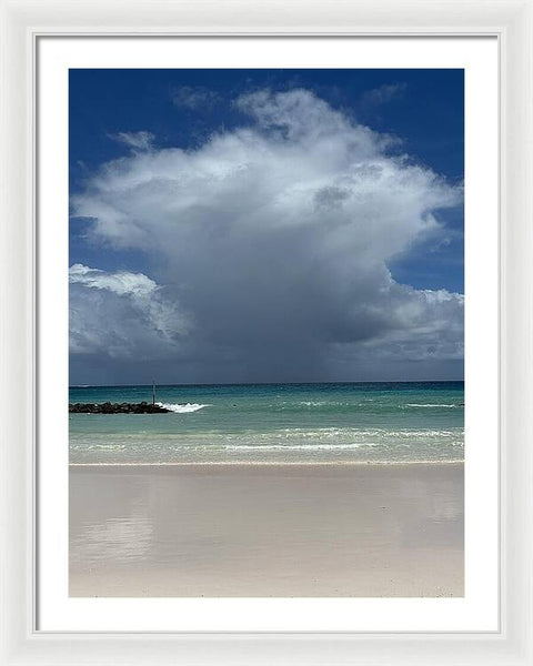 Storm Clouds Over Tranquil Beach - Framed Print