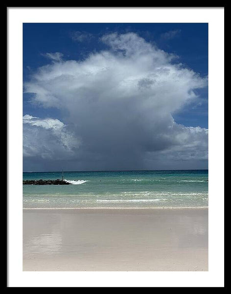 Storm Clouds Over Tranquil Beach - Framed Print