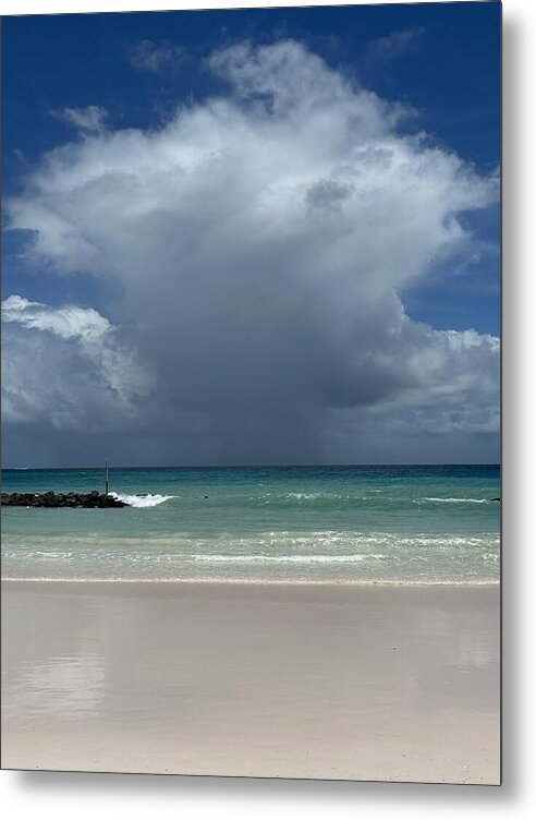 Storm Clouds Over Tranquil Beach - Metal Print