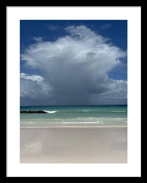 Storm Clouds Over Tranquil Beach - Framed Print