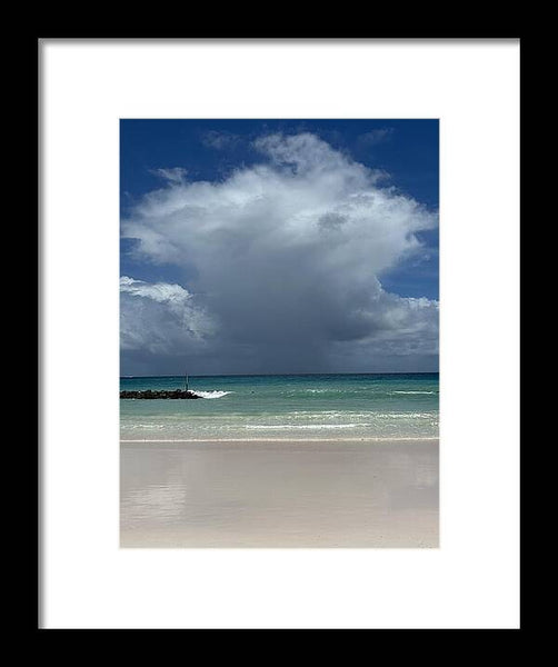 Storm Clouds Over Tranquil Beach - Framed Print