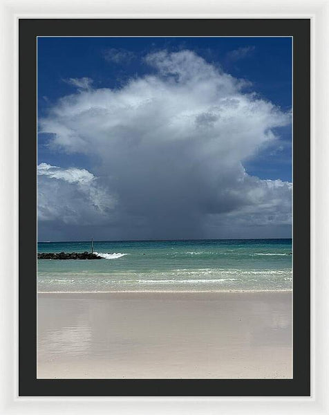 Storm Clouds Over Tranquil Beach - Framed Print