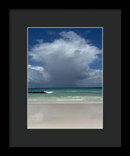 Storm Clouds Over Tranquil Beach - Framed Print