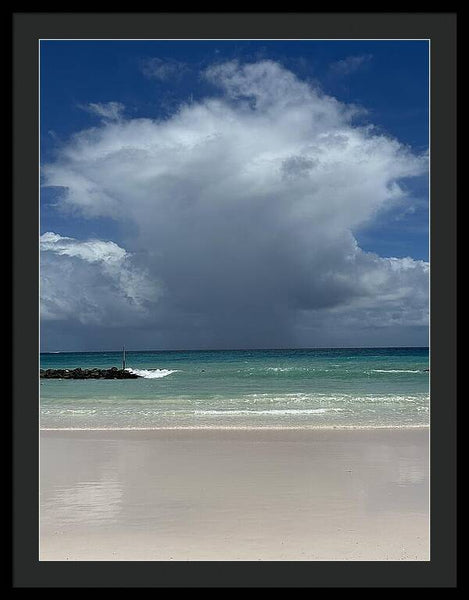 Storm Clouds Over Tranquil Beach - Framed Print