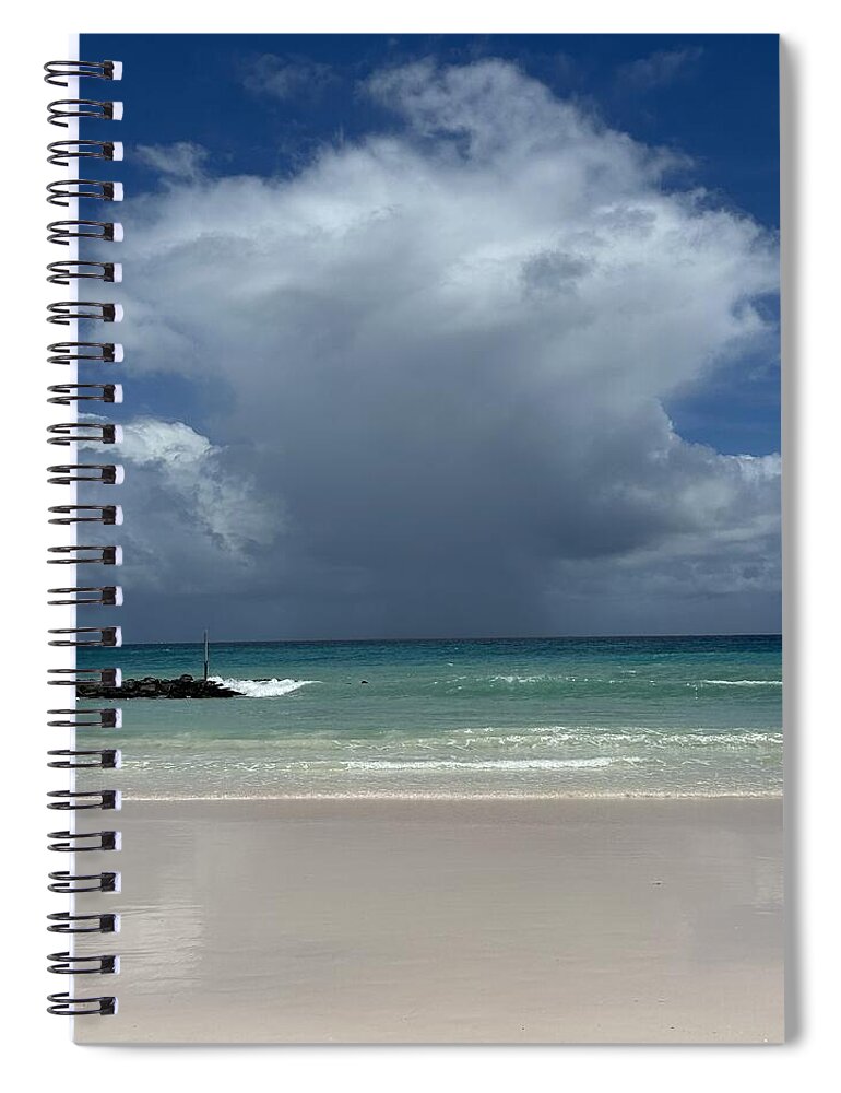 Storm Clouds Over Tranquil Beach - Spiral Notebook