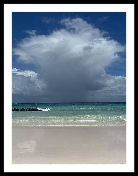 Storm Clouds Over Tranquil Beach - Framed Print