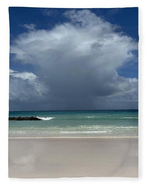 Storm Clouds Over Tranquil Beach - Blanket