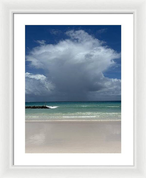 Storm Clouds Over Tranquil Beach - Framed Print